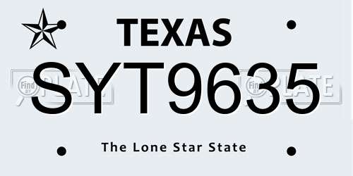 SYT9635 Texas License Plate