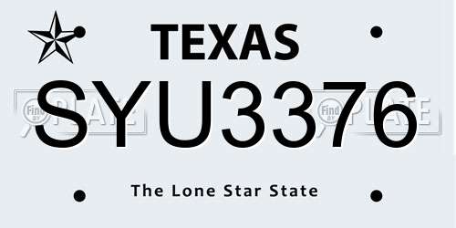 SYU3376 Texas License Plate