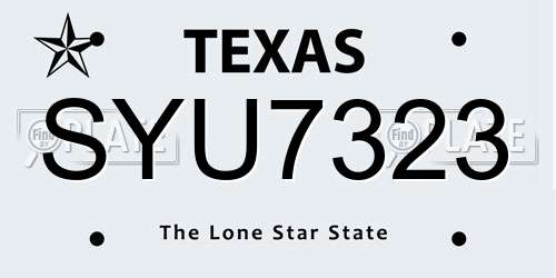 SYU7323 Texas License Plate