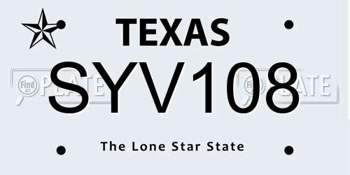 SYV108 Texas License Plate