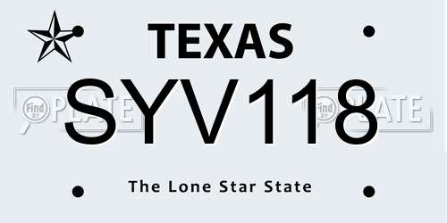 SYV118 Texas License Plate