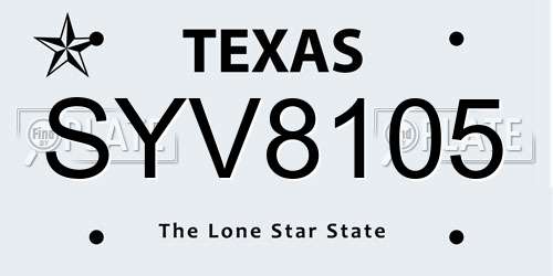SYV8105 Texas License Plate
