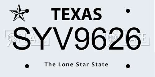 SYV9626 Texas License Plate