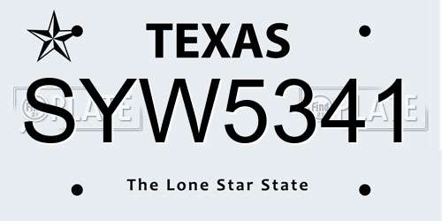 SYW5341 Texas License Plate