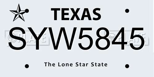 SYW5845 Texas License Plate