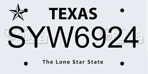SYW6924 Texas License Plate