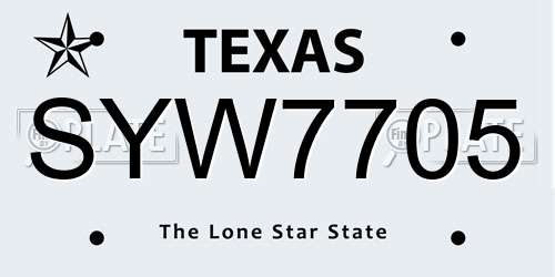 SYW7705 Texas License Plate