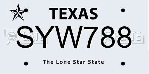 SYW788 Texas License Plate