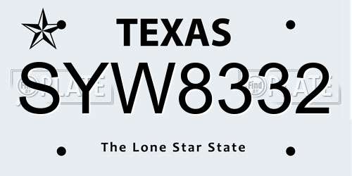 SYW8332 Texas License Plate