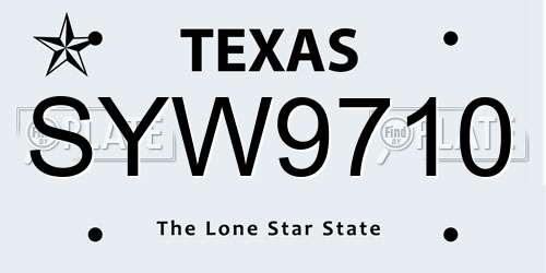 SYW9710 Texas License Plate