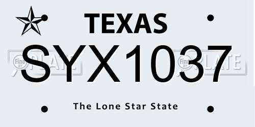 SYX1037 Texas License Plate
