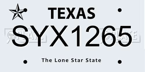 SYX1265 Texas License Plate