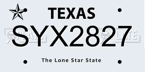 SYX2827 Texas License Plate
