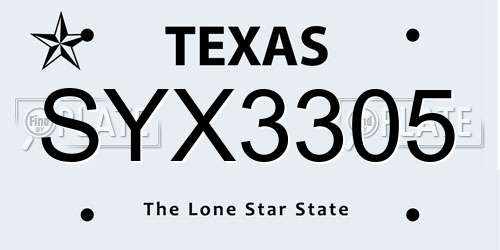 SYX3305 Texas License Plate