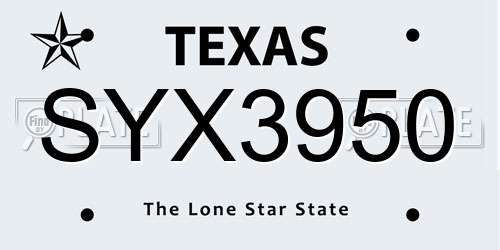 SYX3950 Texas License Plate