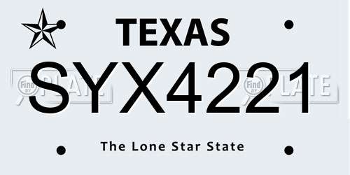 SYX4221 Texas License Plate
