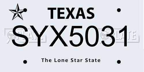 SYX5031 Texas License Plate