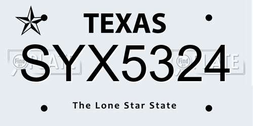 SYX5324 Texas License Plate