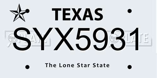SYX5931 Texas License Plate
