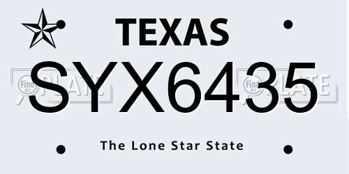 SYX6435 Texas License Plate