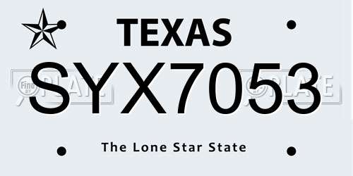 SYX7053 Texas License Plate