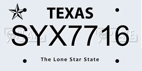 SYX7716 Texas License Plate