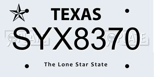 SYX8370 Texas License Plate