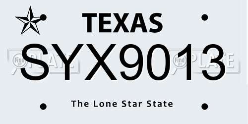 SYX9013 Texas License Plate