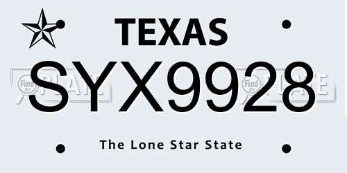SYX9928 Texas License Plate