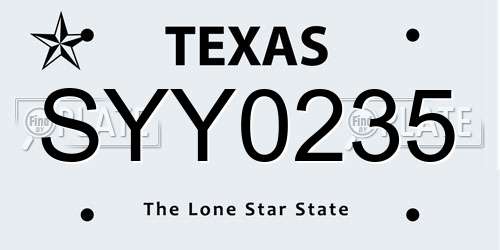 SYY0235 Texas License Plate