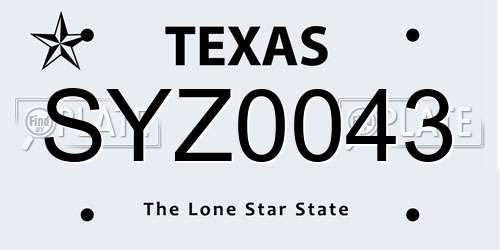 SYZ0043 Texas License Plate