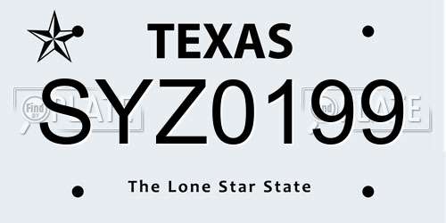 SYZ0199 Texas License Plate