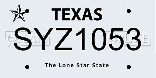 SYZ1053 Texas License Plate