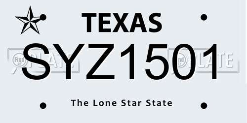 SYZ1501 Texas License Plate