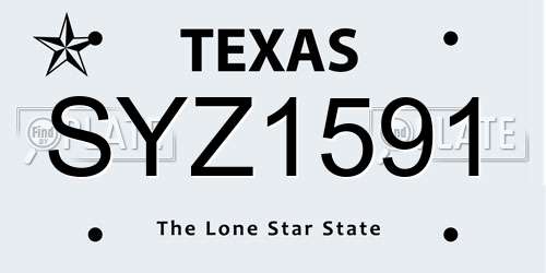 SYZ1591 Texas License Plate