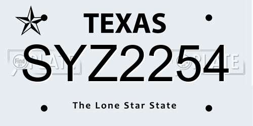 SYZ2254 Texas License Plate