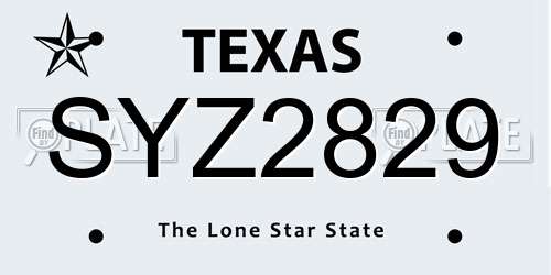 SYZ2829 Texas License Plate