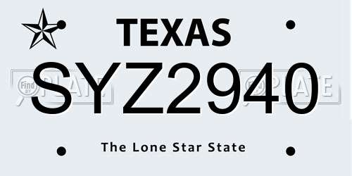 SYZ2940 Texas License Plate
