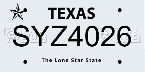 SYZ4026 Texas License Plate