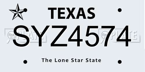 SYZ4574 Texas License Plate