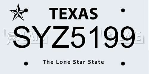 SYZ5199 Texas License Plate