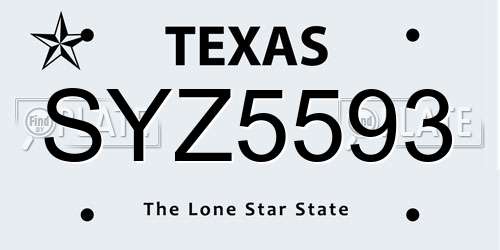 SYZ5593 Texas License Plate