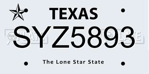 SYZ5893 Texas License Plate