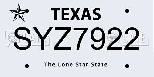 SYZ7922 Texas License Plate