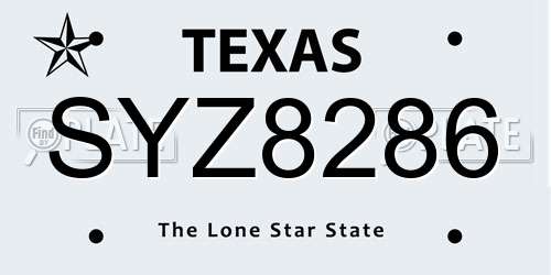 SYZ8286 Texas License Plate