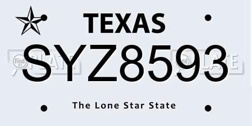 SYZ8593 Texas License Plate