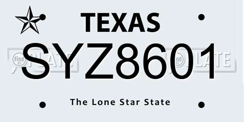SYZ8601 Texas License Plate