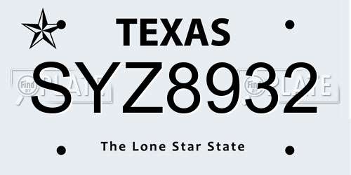 SYZ8932 Texas License Plate