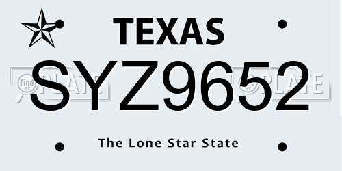 SYZ9652 Texas License Plate