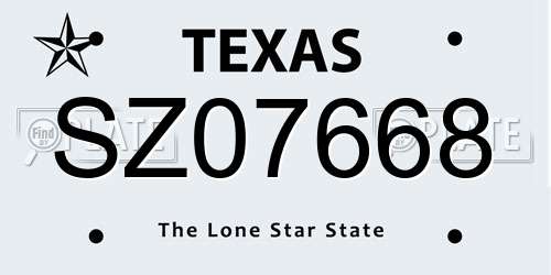 SZ07668 Texas License Plate